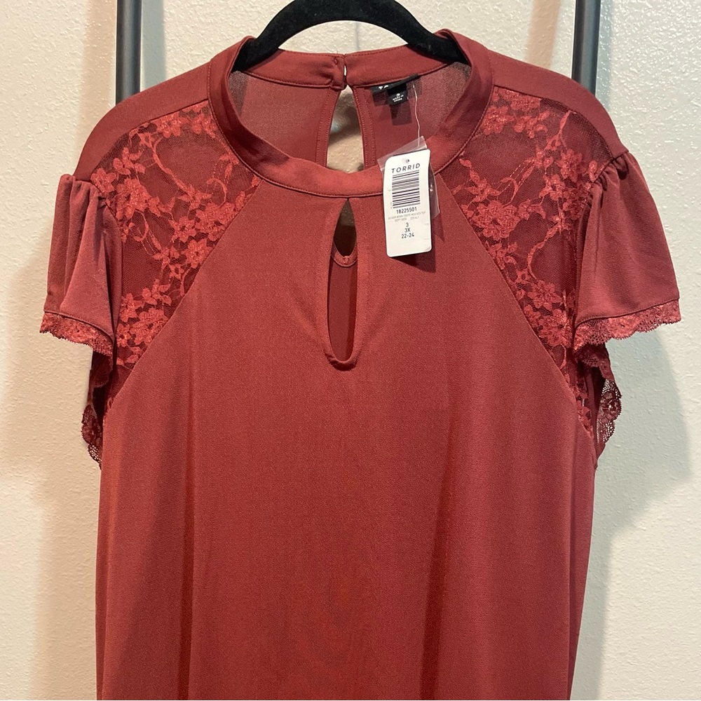 Torrid Studio Crepe Jersey Mock Neck Lace Keyhole Top